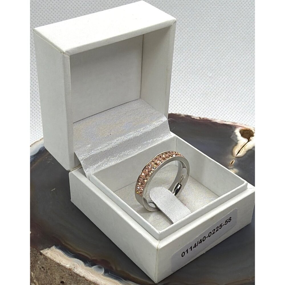 NIB Coeur de Lion Rose Gold Stainless Steel Peach Swarovski Crystal Ring Sz 8.5 - Picture 2 of 16